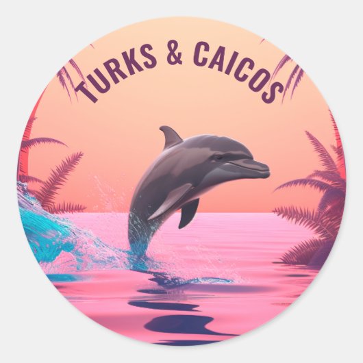 Aangepaste Tekst Turks- en Caicoseilanden Dolfijn Ronde Sticker (Voorkant)