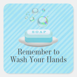 Aangepaste tekst Turquoise blauwe zeep Was je hand Vierkante Sticker