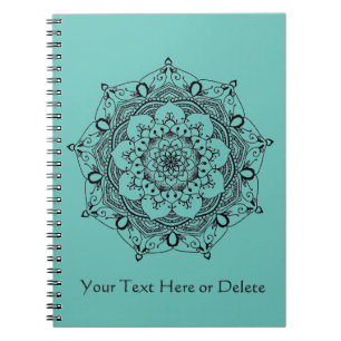 Aangepaste tekst Turquoise Blue Henna Flower Manda Notitieboek