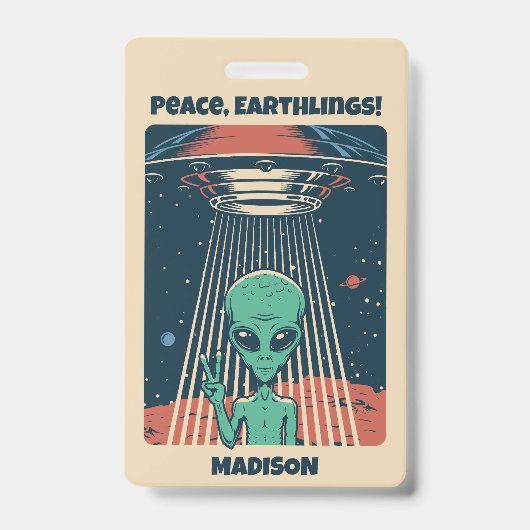 Aangepaste tekst UFO Alien Badge (Voorzijde)
