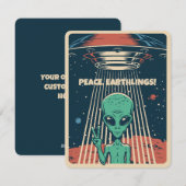 Aangepaste tekst UFO Alien Feestdagenkaart (Voorkant / Achterkant)