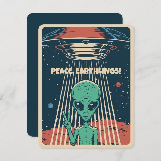 Aangepaste tekst UFO Alien Feestdagenkaart (Voorkant / Achterkant)