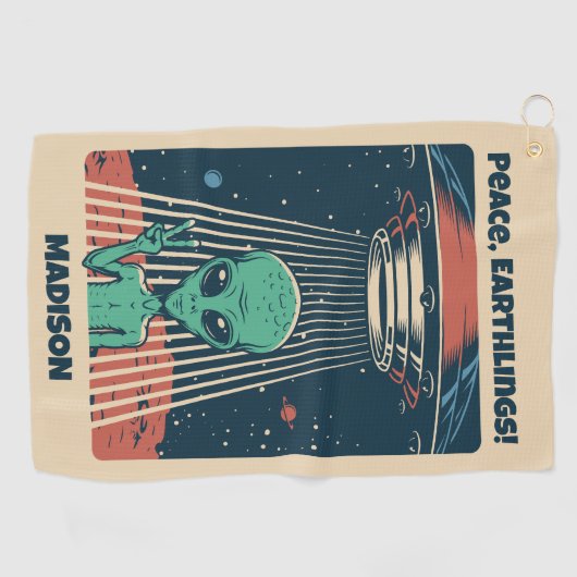 Aangepaste tekst UFO Alien Golfhanddoek (Horizontaal)