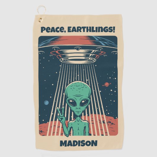 Aangepaste tekst UFO Alien Golfhanddoek (Voorkant)