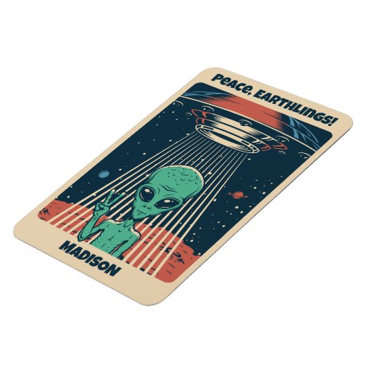 Aangepaste tekst UFO Alien Magneet (Linkerzijde)