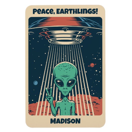 Aangepaste tekst UFO Alien Magneet (Verticaal)