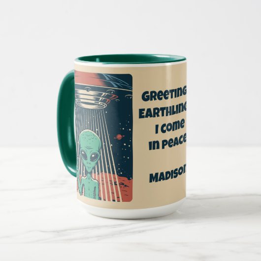 Aangepaste tekst UFO Alien Mok (Voorkant links)