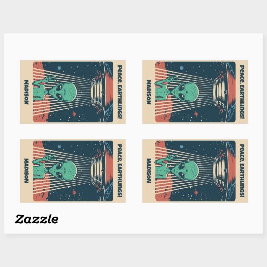 Aangepaste tekst UFO Alien Rechthoekige Sticker (Vel)