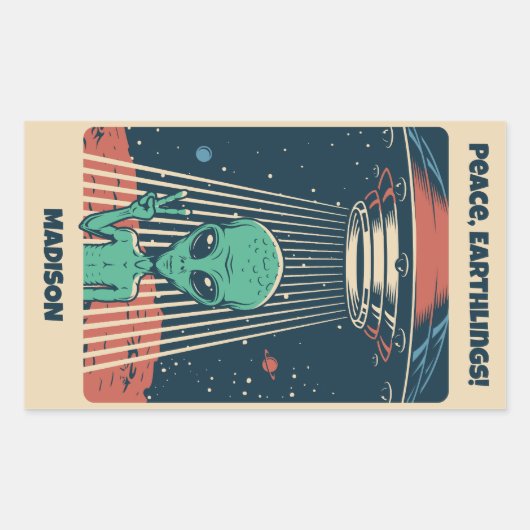 Aangepaste tekst UFO Alien Rechthoekige Sticker (Voorkant)