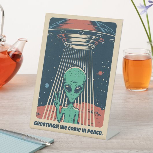 Aangepaste tekst UFO Alien Reclamebord Met Voetstuk (Insitu)