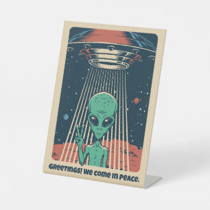 Aangepaste tekst UFO Alien Reclamebord Met Voetstuk