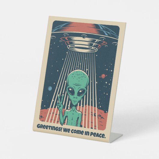 Aangepaste tekst UFO Alien Reclamebord Met Voetstuk (Voorkant)