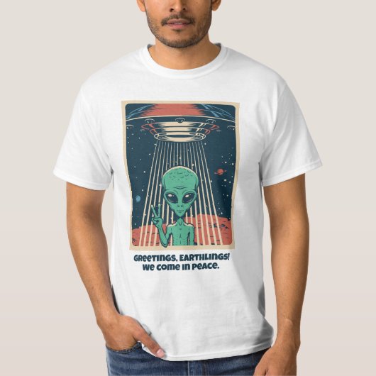 Aangepaste tekst UFO Alien T-shirt (Voorkant)