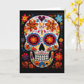 Aangepaste tekst 💀Uitstekende Día de Muertos Kaart (Gele Bloem)