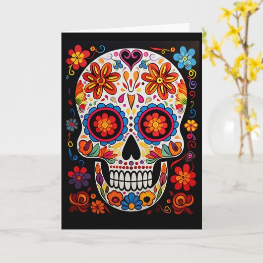 Aangepaste tekst 💀Uitstekende Día de Muertos Kaart (Gele Bloem)