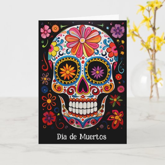 Aangepaste tekst 💀Uitstekende Día de Muertos Kaart (Gele Bloem)