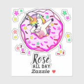Aangepaste tekst Unicorn Dab Pose Pink Donut Sprin Sticker (Vel)
