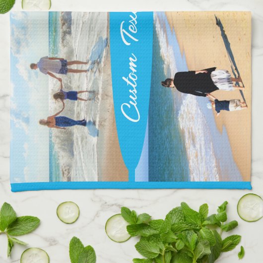 Aangepaste tekst uw fotocollage keukenhanddoek (Gevouwen)