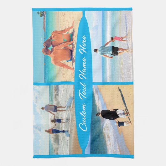 Aangepaste tekst uw fotocollage keukenhanddoek (Verticaal)