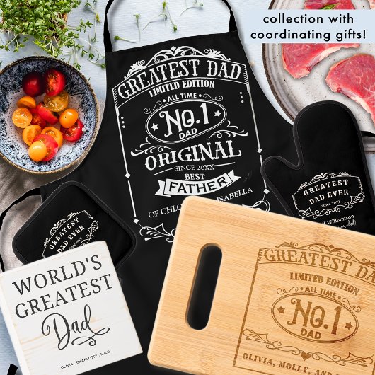 Aangepaste tekst, Vaderdag Gift, Zwart-wit Ovenwant & Pannenlap Set