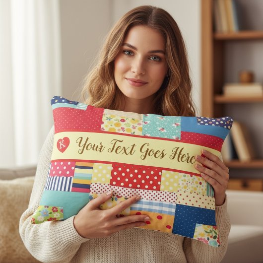 Aangepaste tekst Valentijnsdag | Kleurrijke patchw Accent Kussen