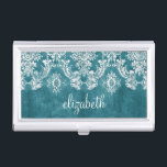 Aangepaste tekst van het grijze Damasertype Turquo Visitekaarthouder<br><div class="desc">Een patroon met een bord en kant. Kijk dicht bij de bloemen en bladeren.Een trendy design met juweelkleuren en elegantie. De punten zijn gemakkelijker om aan te passen wanneer u alle tekst en foto's eerst vervangt. Als je kunst nog moet worden aangepast, klik je op Deze knop aanpassen. Dit zal...</div>