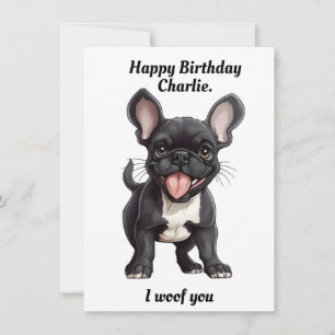 Aangepaste tekst, Verjaardag Frenchie pup verjaard Feestdagenkaart