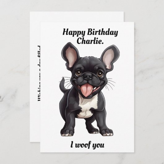 Aangepaste tekst, Verjaardag Frenchie pup verjaard Feestdagenkaart (Voorkant / Achterkant)