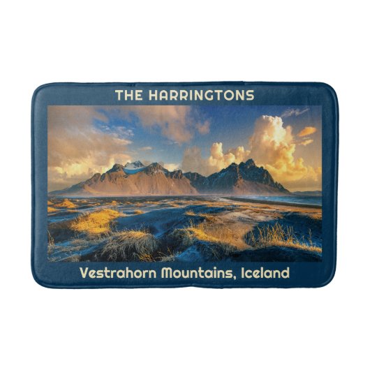 Aangepaste tekst Vestrahorn-bergen, IJsland Badmat (Voorkant)