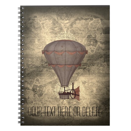 Aangepaste tekst vintage ballon steampunk sepia ti notitieboek (Voorkant)