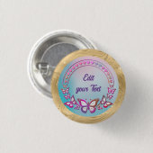 Aangepaste tekst, vlinders en hart liefde monogram ronde button 3,2 cm (Voorkant /achterkant)