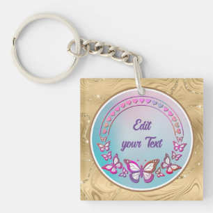 Aangepaste tekst, vlinders en hart liefde monogram sleutelhanger