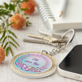 Aangepaste tekst, vlinders en hart liefde monogram sleutelhanger (Voorkant Rechts)