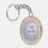 Aangepaste tekst, vlinders en hart liefde monogram sleutelhanger (Voorkant Links)