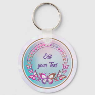 Aangepaste tekst, vlinders en hart liefde monogram sleutelhanger