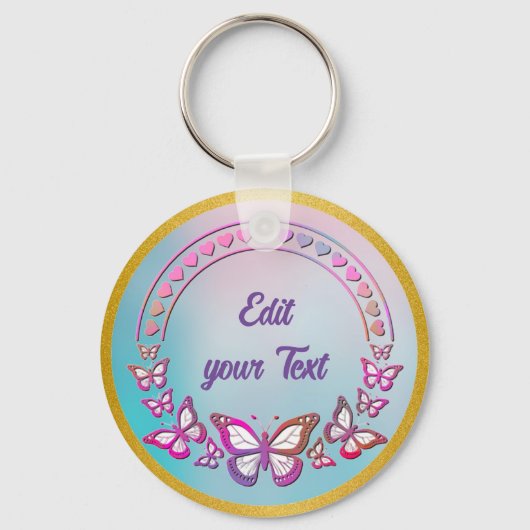 Aangepaste tekst, vlinders en hart liefde monogram sleutelhanger (Voorkant)