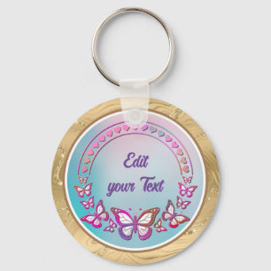 Aangepaste tekst, vlinders en hart liefde monogram sleutelhanger