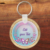 Aangepaste tekst, vlinders en hart liefde monogram sleutelhanger (Voorkant)