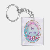 Aangepaste tekst, vlinders en hart liefde monogram sleutelhanger (Voorkant Links)