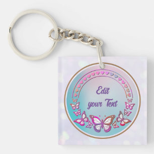 Aangepaste tekst, vlinders en hart liefde monogram sleutelhanger