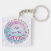 Aangepaste tekst, vlinders en hart liefde monogram sleutelhanger (Achterkant)