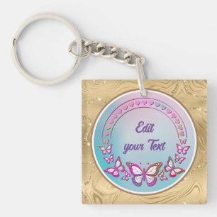 Aangepaste tekst, vlinders en hart liefde monogram sleutelhanger