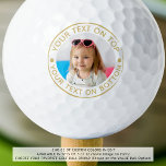 Aangepaste tekst voor aangepaste fotokleuren golfballen<br><div class="desc">Creëer eenvoudig een unieke, gepersonaliseerde golfbal met uw foto- en douanetekst (de shows van de steekproef facultatieve gouden tekst) voor de golfenthousiast u kent. Neem contact op met de ontwerper VOORDAT u via Zazzle Chat of makeitaboutyoustore@gmail.com bestelt voor ontwerpwijzigingen of hulp bij het personaliseren of overdragen van het ontwerp naar...</div>