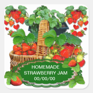 Aangepaste tekst voor aardbeienjam vierkante sticker