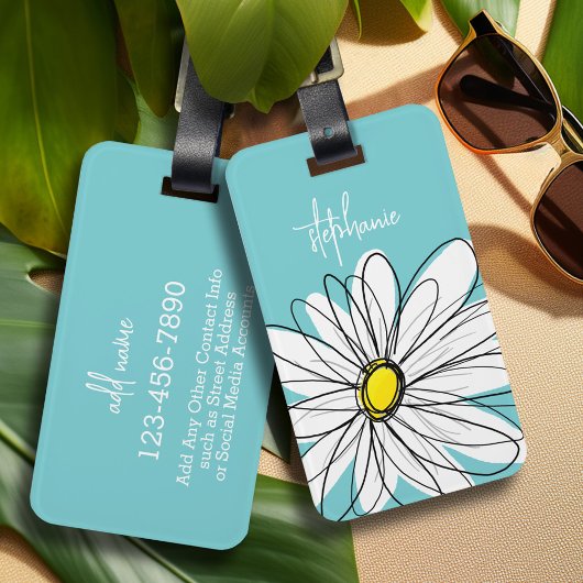 Aangepaste tekst voor Aqua en Yellow Whimsical Dai Bagagelabel