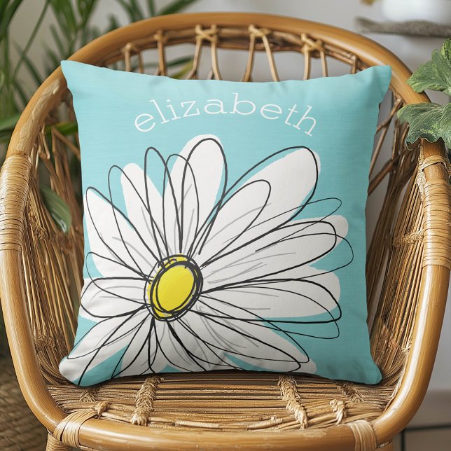 Aangepaste tekst voor Aqua en Yellow Whimsical Dai Kussen (Daisy Pillow)