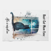 Aangepaste tekst voor beste kat-mam in elk venster theedoek (Horizontaal)