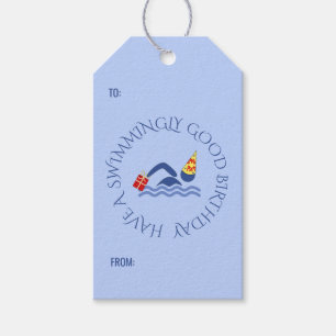 Aangepaste tekst voor Birthday-zwemmer blauw Cadeaulabel