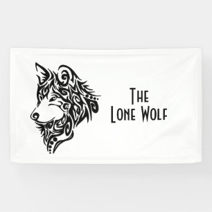 Aangepaste tekst voor Black Tribal Wolf Spandoek