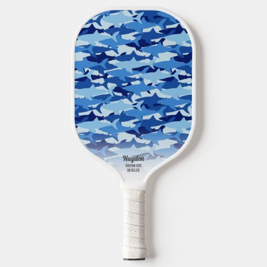 Aangepaste tekst voor Blauw haaienpatroon Pickleball Paddle (Voorkant)